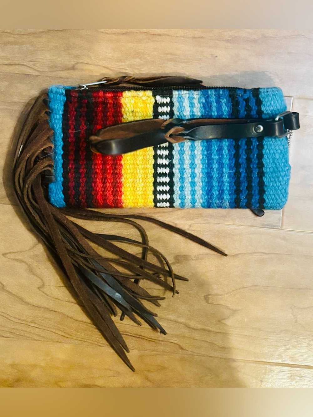 Fringed Woven Stripe Wristlet - Multicolor